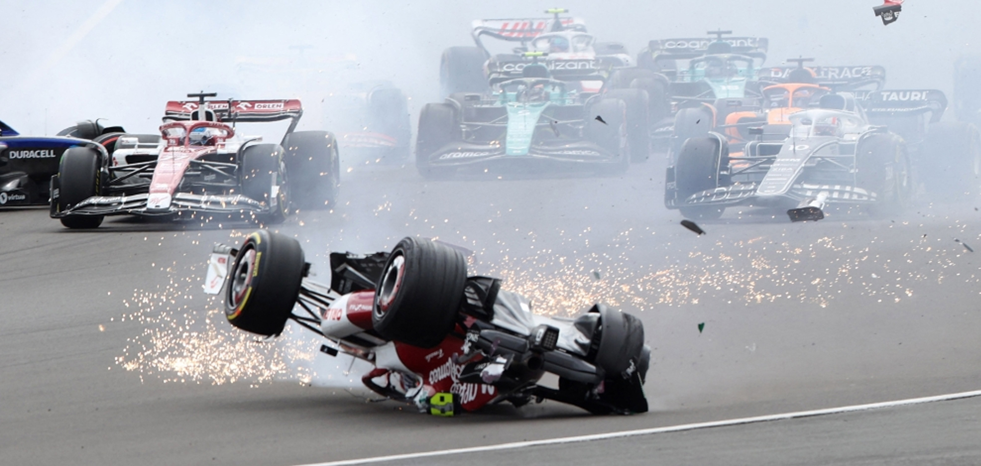 Zhou involved in frightening 1st-lap crash at British GP