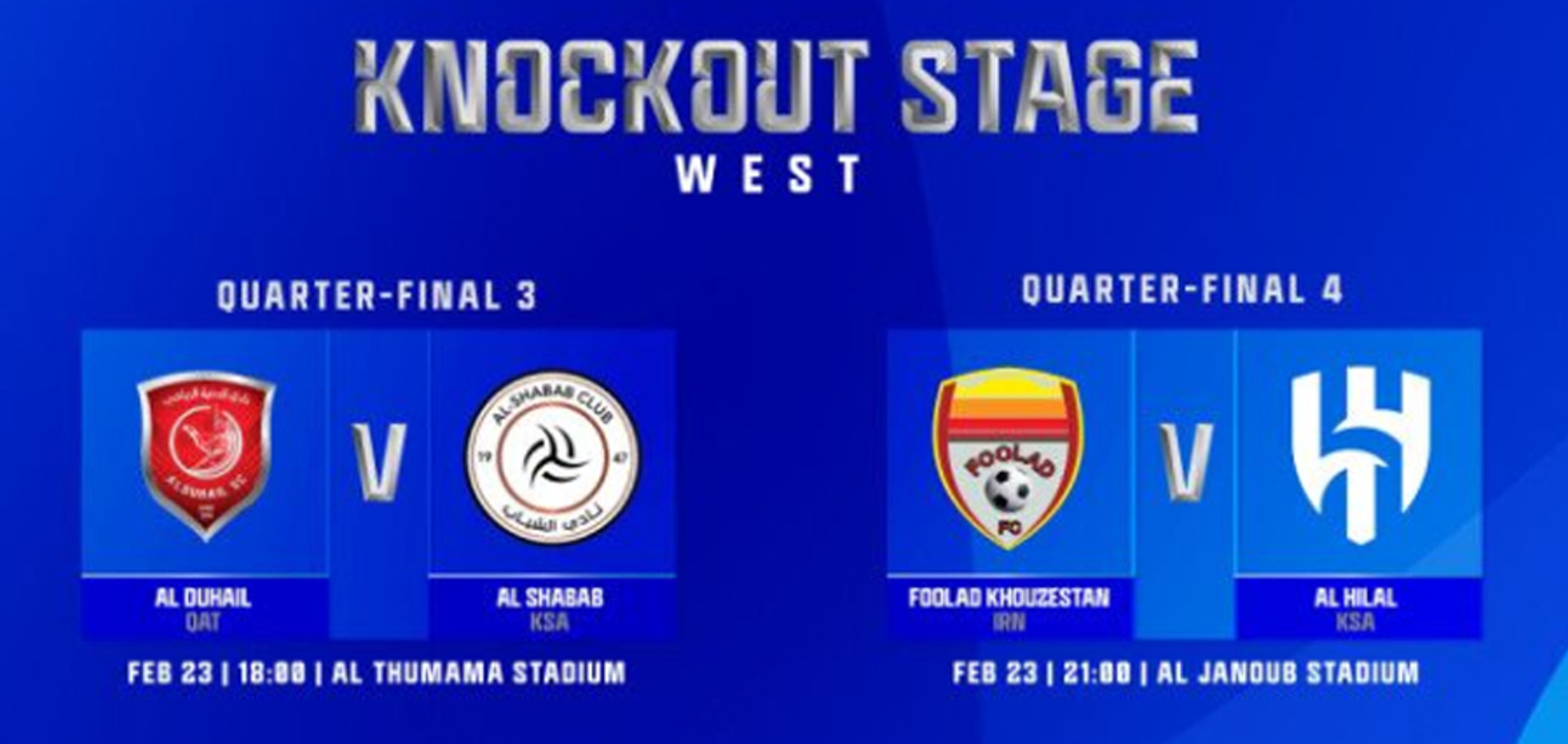 Asian Champions Al Hilal to Face Foolad as Al Shabab Meet Al Duhail