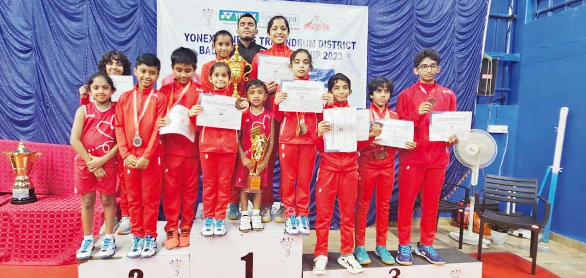 NVBS, Doha-Qatar Shuttlers surprise the competition in Trivandrum District Badminton Championship 2023