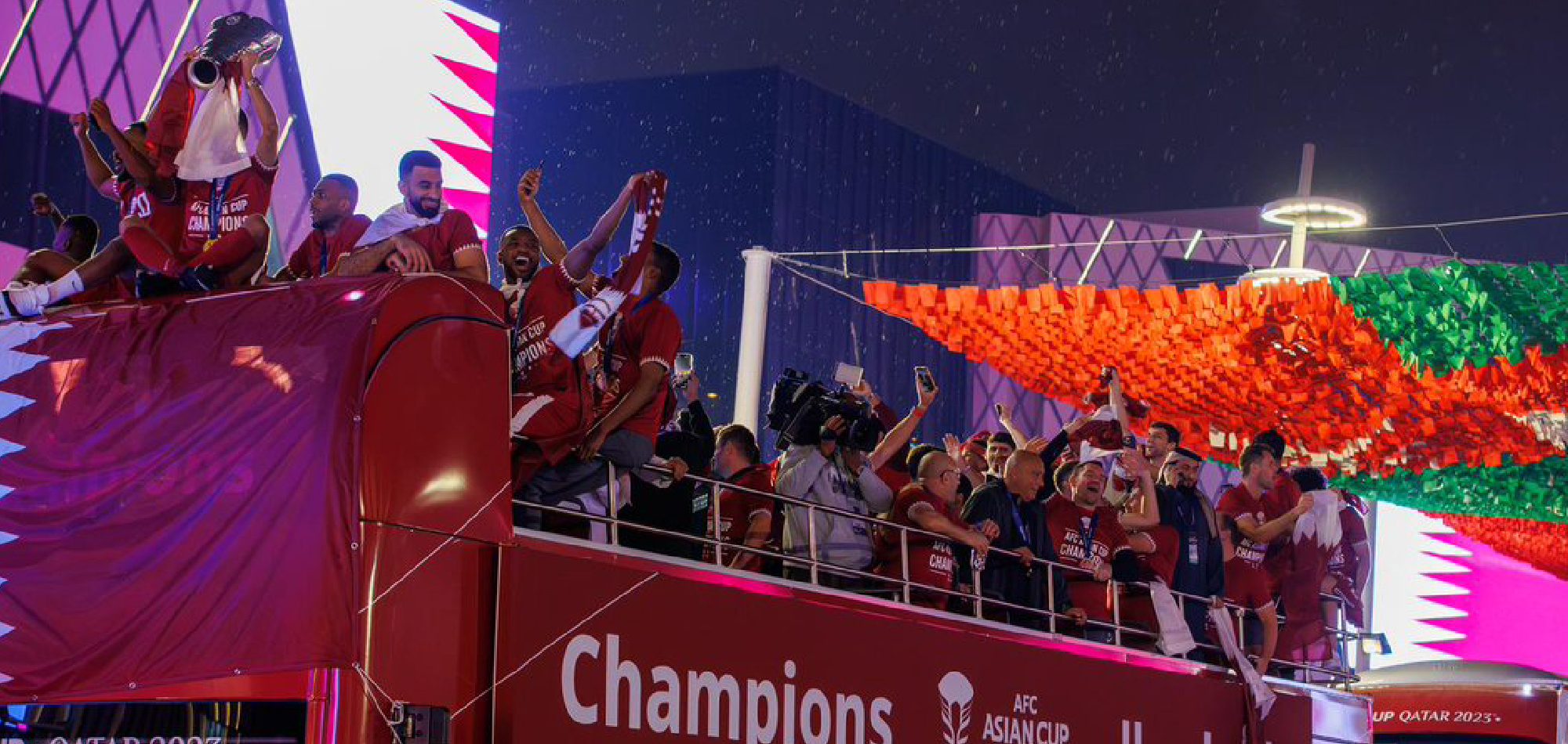 Asian Cup Champions parade in open-bus, fans celebrate at Lusail Boulevard