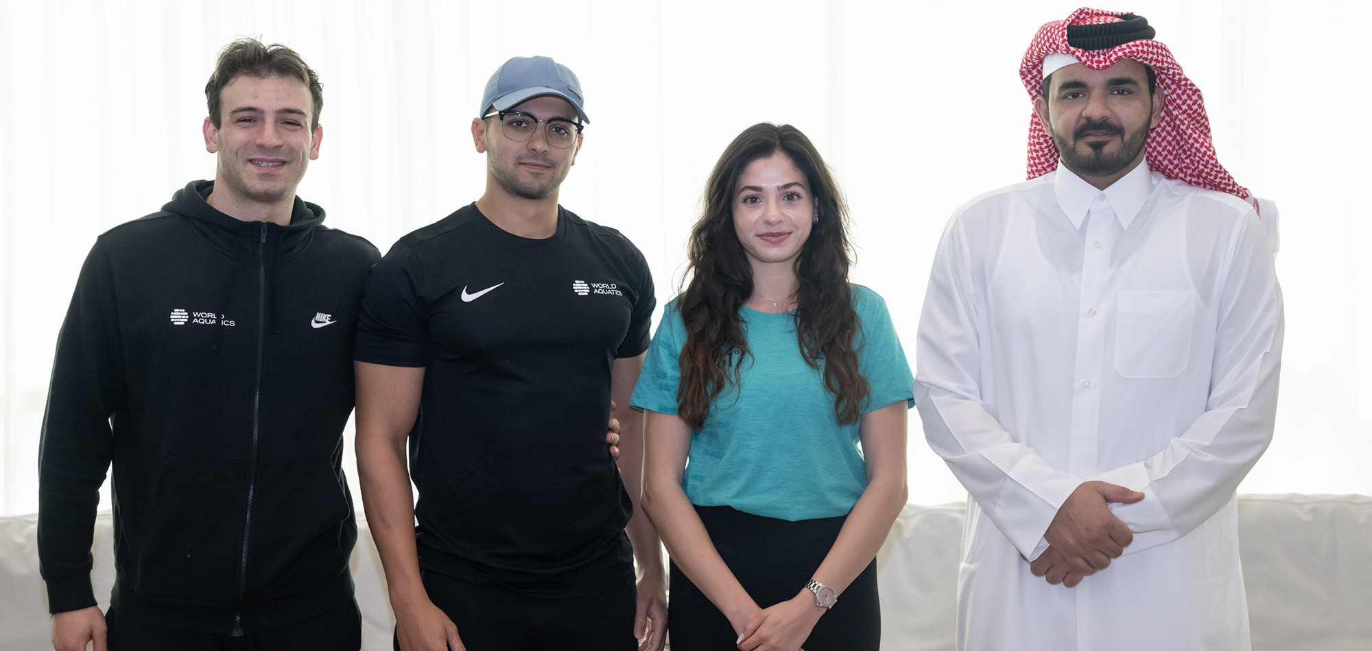 Sheikh Joaan meets Yusra Mardini and World Aquatics Refugee team athletes in Doha