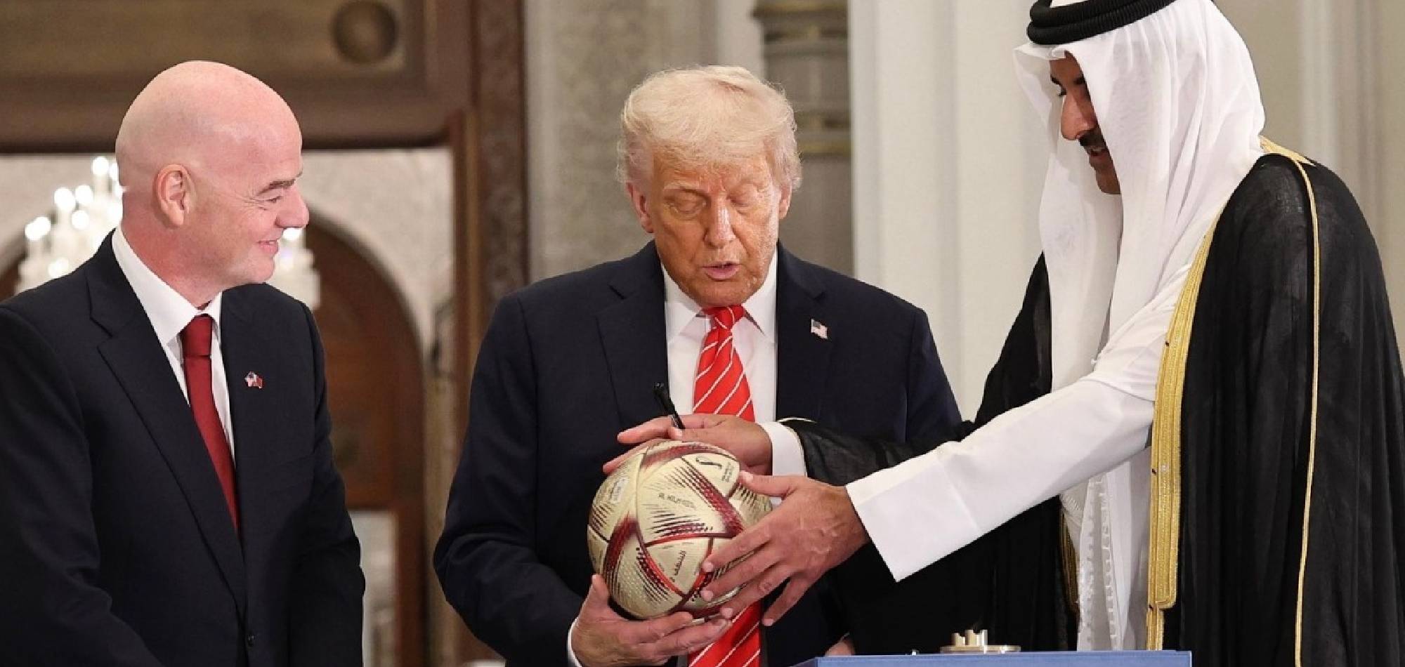 A Symbolic Pass: Amir Presents 2022 World Cup Ball to Donald Trump in Doha