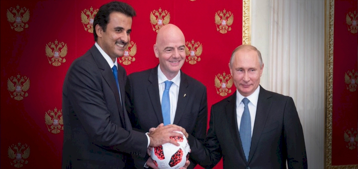 RUSSIAN PRESIDENT PASSES THE BALL TO EMIR OF QATAR AHEAD OF 2022 WORLD CUP