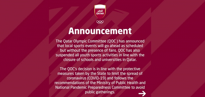 QOC: Qatar sport activities to be held behind closed doors