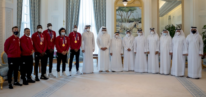 HH the Amir Meets Team Qatar Champions at Tokyo 2020 Olympics