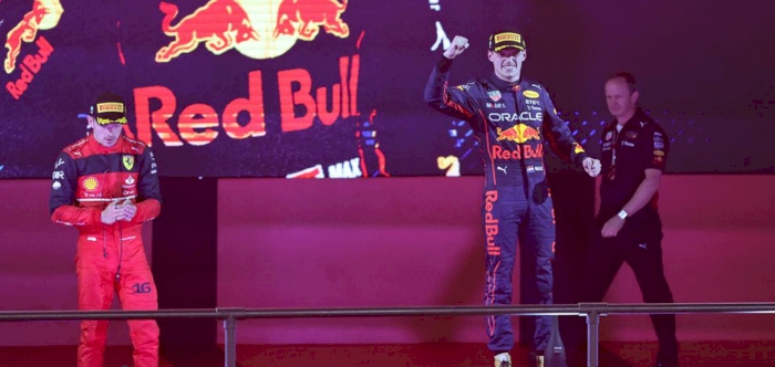 World champion Verstappen snatches first win of the season