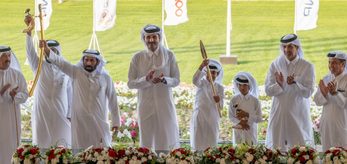 HH the Amir Crowns Winners in Final of Purebred Arabian Camel Festival on His Highness Sword